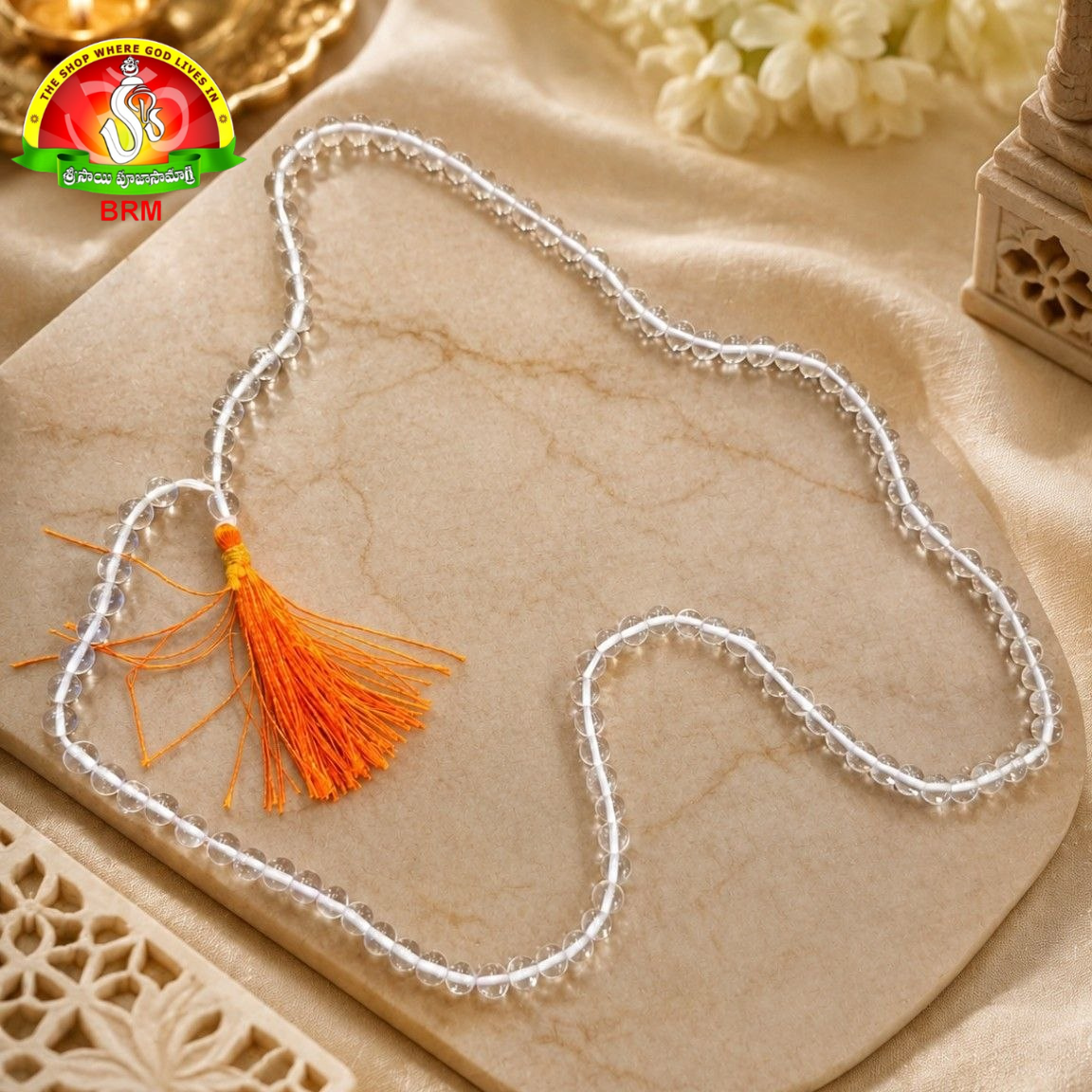 Natural Sphatika Mala 7mm Round Beads – Certified Crystal Japa Mala for Meditation
