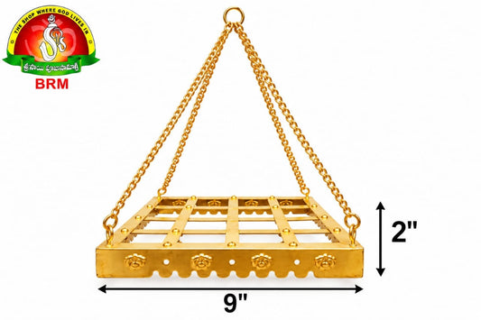 Brass Palavelli for Pooja | Hanging Brass Palavelli with 4-Side Corner Chains  | 9×9 inches