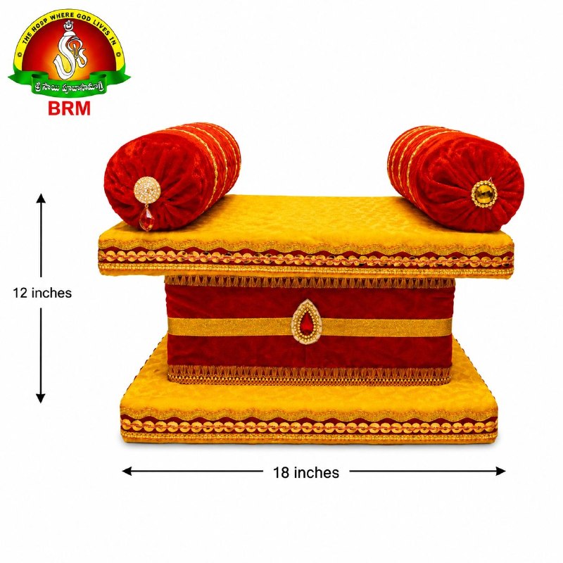Fancy Velvet Simhasanam Sofa for Varalakshmi Vratham | Yellow & Red with Gold Border