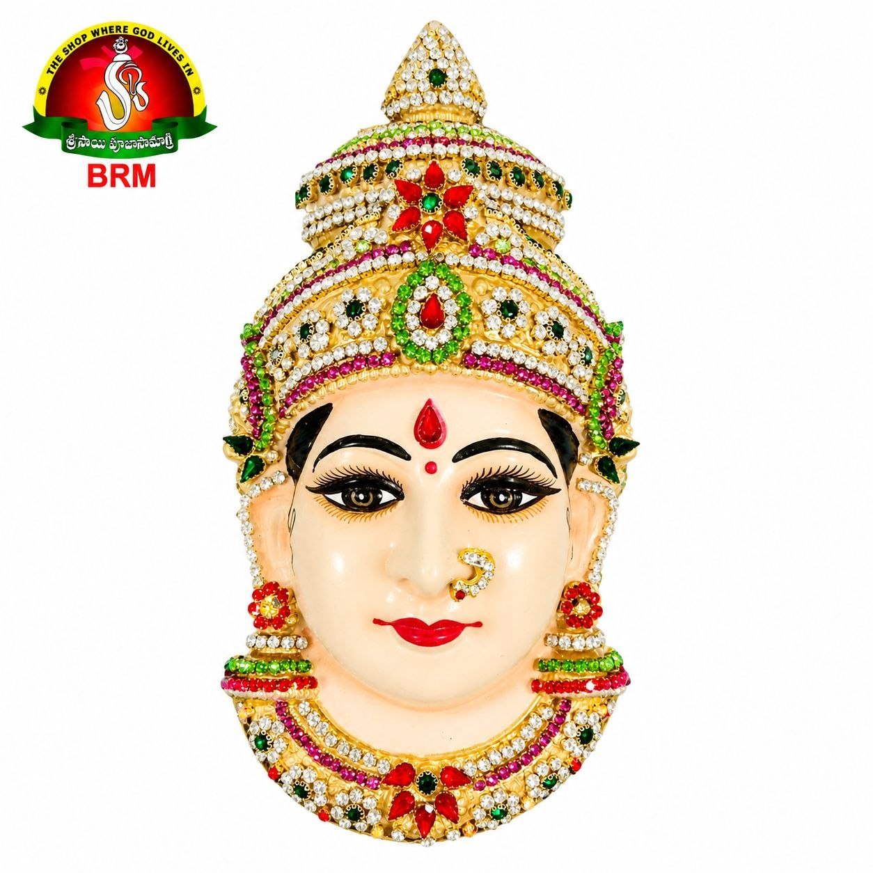 Tanjavur Fiber Ammavari Face with Stone Work