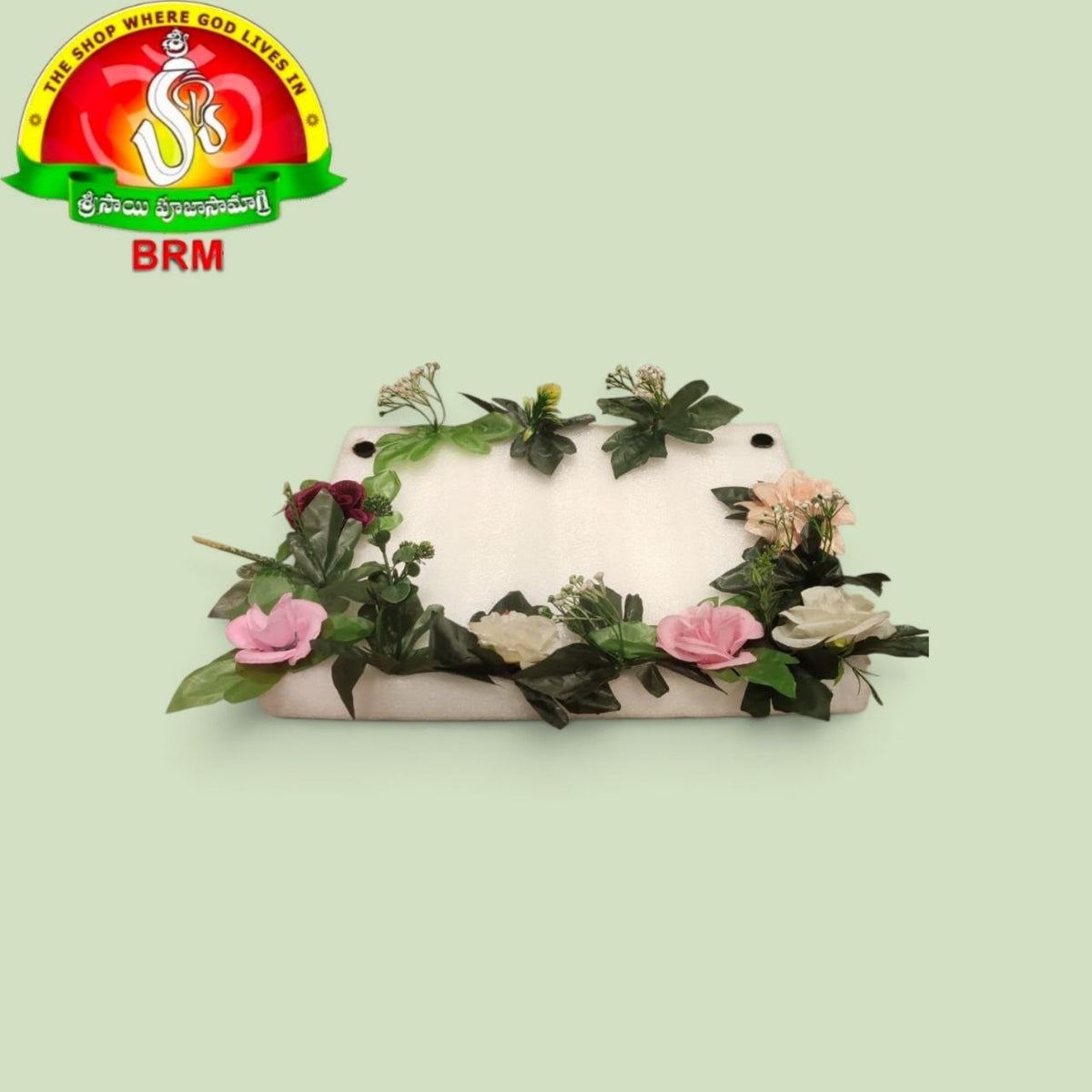 Detachable Foam Flower Arch for Pooja Decoration | Red, White, Yellow & Orange Plastic Flowers with Green Leaves