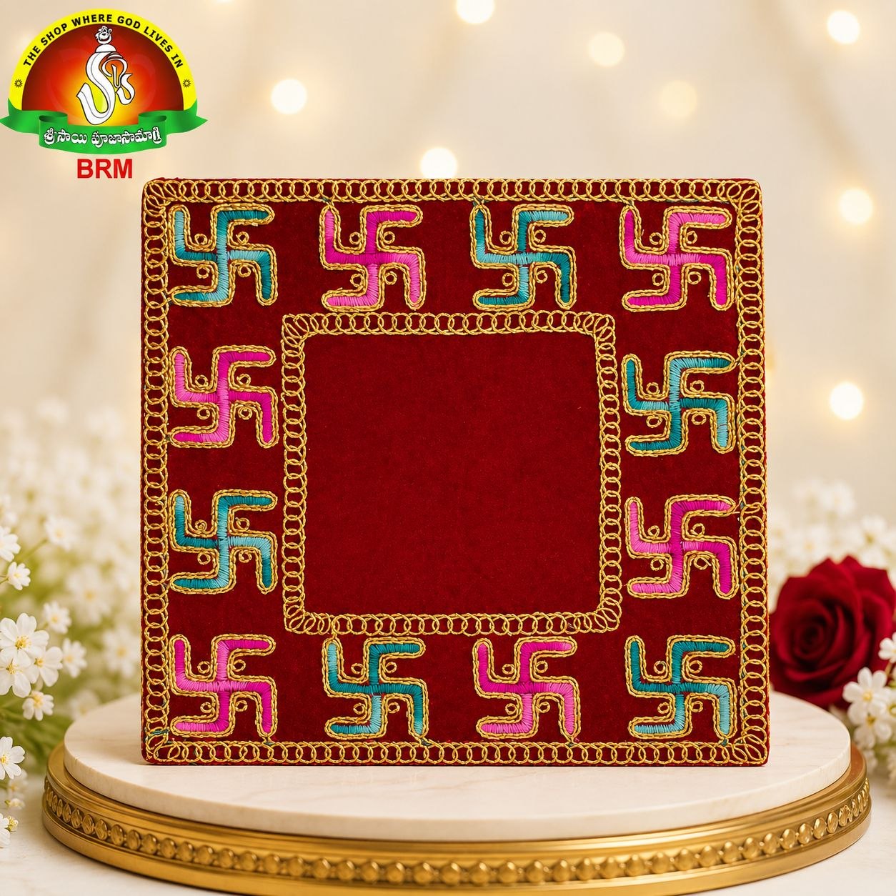 Swastik Design Velvet Pooja Asanam