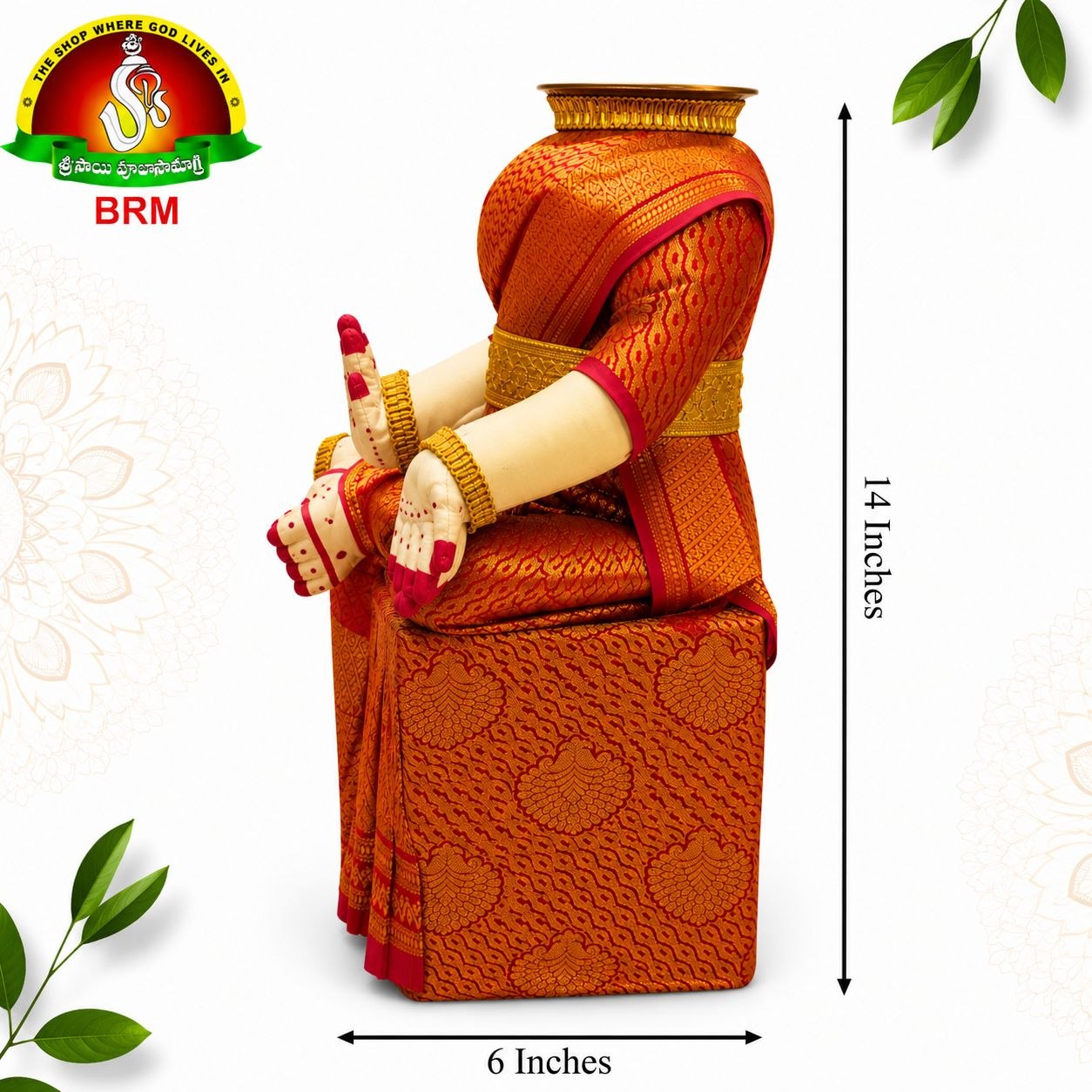 Varalakshmi Devi Idol Body Stand with Red Saree & Gold Border | Ammavari Alankaram Wooden Peeta Stand