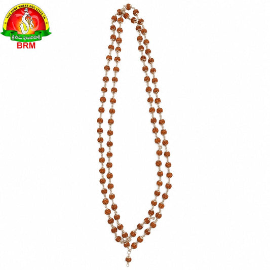 Natural Rudraksha Mala with Silver-Plated Cups for Ayyappa Deeksha