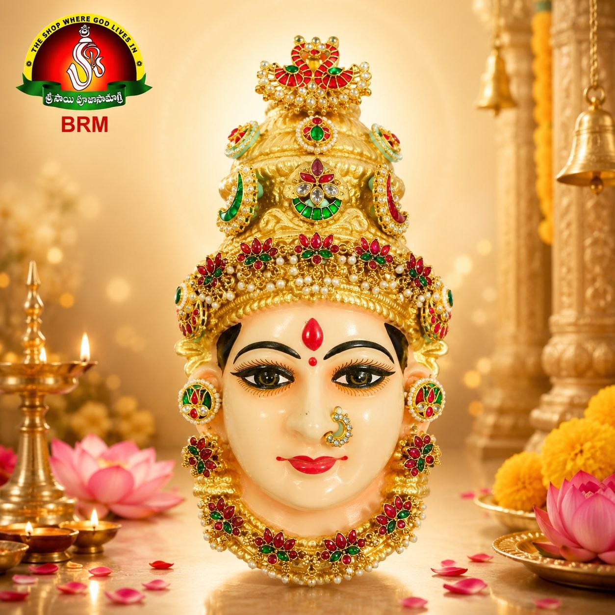 Thanjavur Fiber Ammavari Face with 1 Gram Gold Jewellery