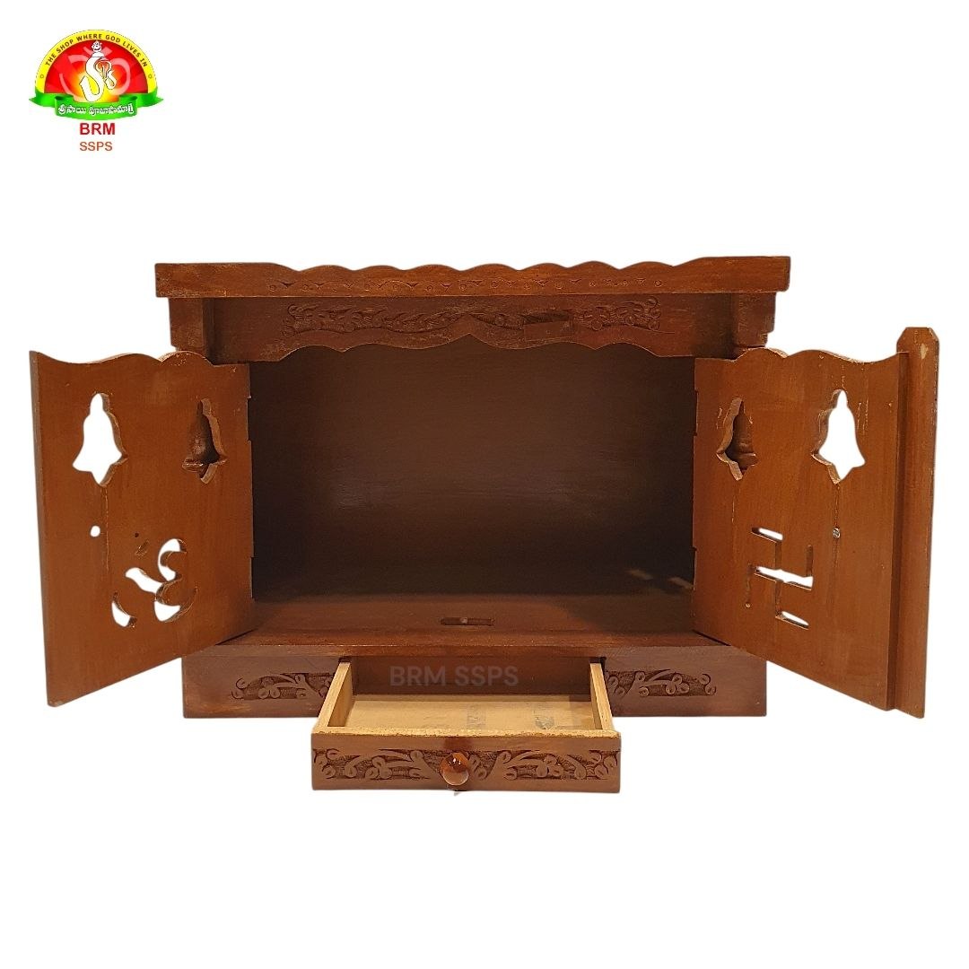 Wooden Mandiram With Doors – 18 × 18 × 9 inch Pooja Temple