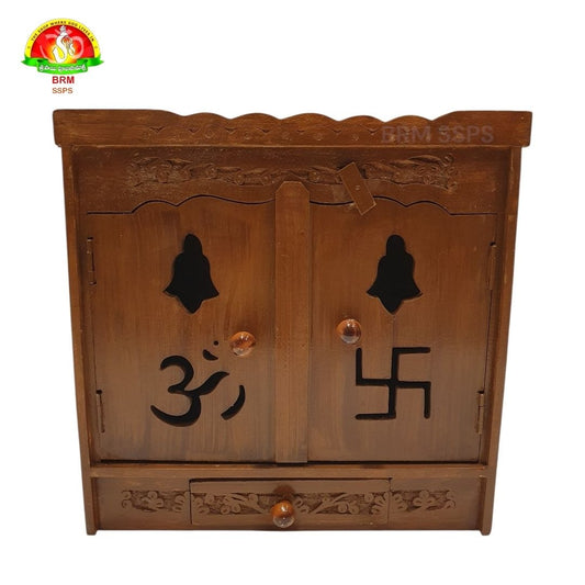 Wooden Mandiram With Doors – 18 × 18 × 9 inch Pooja Temple