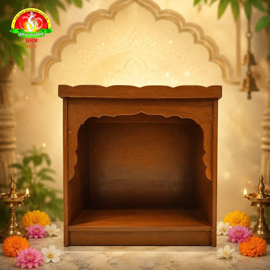 Wooden Mandiram Without Doors – 16 × 16 × 8 inch | Pooja Temple