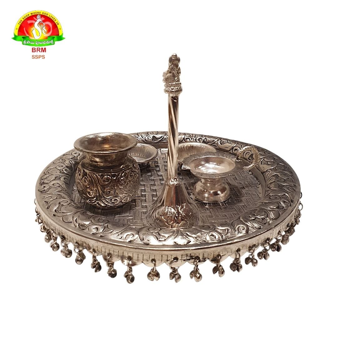Premium German Silver Pooja Thali Set with Kalash & Diya