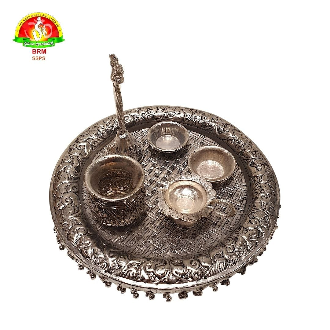 Premium German Silver Pooja Thali Set with Kalash & Diya