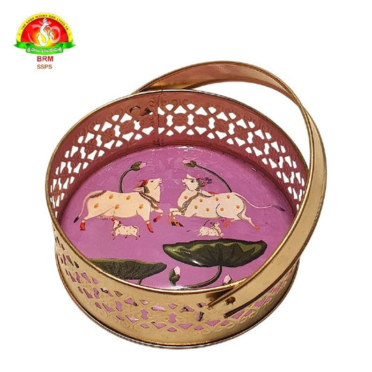 Premium Metal Fancy Tray with Handle –  Pooja Tray