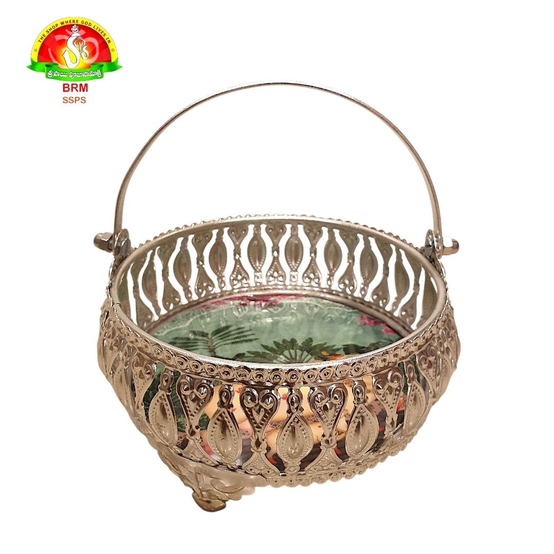 Premium White  Metal Fancy Basket with Handle – Decorative Gift & Dry Fruit Basket
