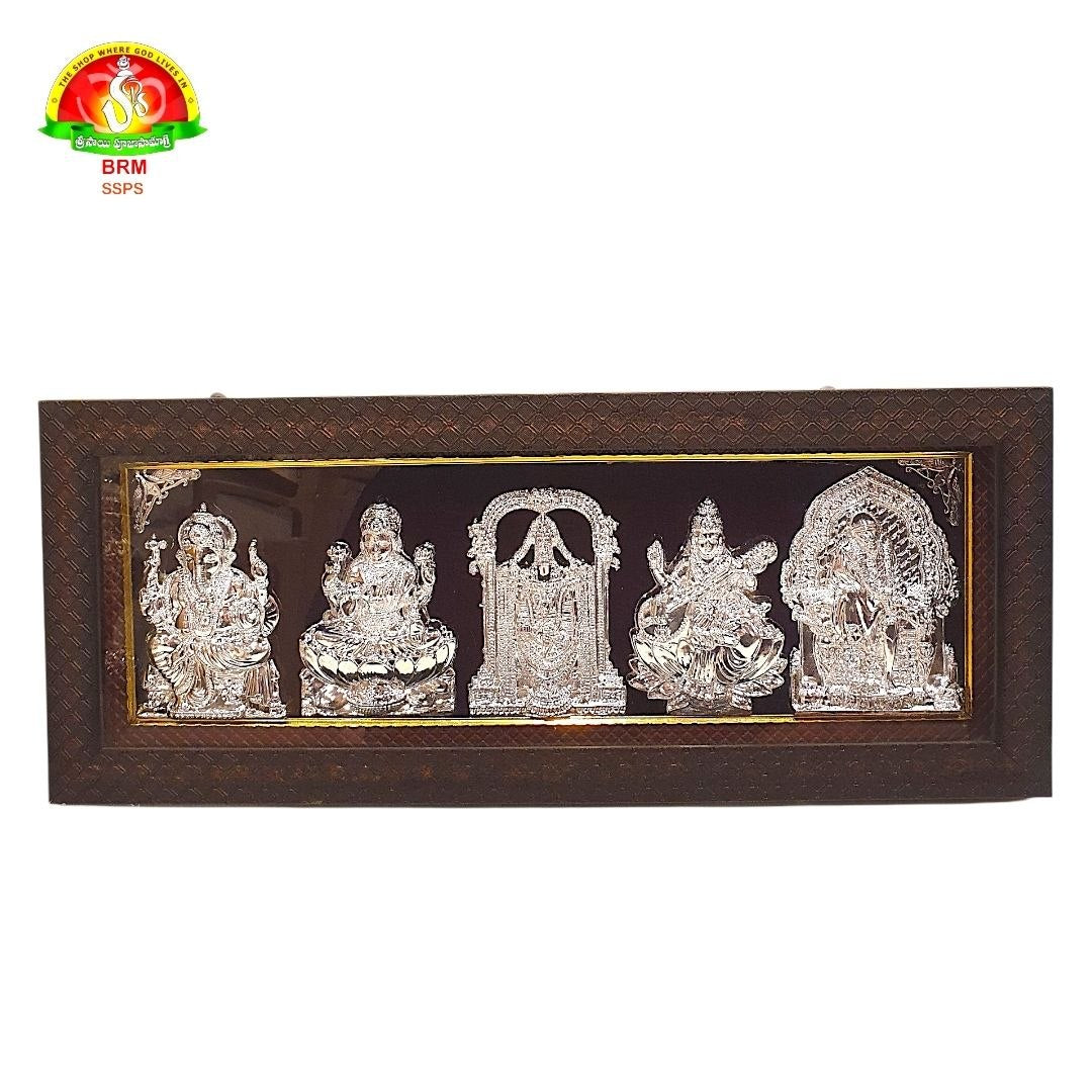 Ganesh Lakshmi Balaji Sarasvati Saibaba 5 in 1 Pure Silver Plated Photo Frame