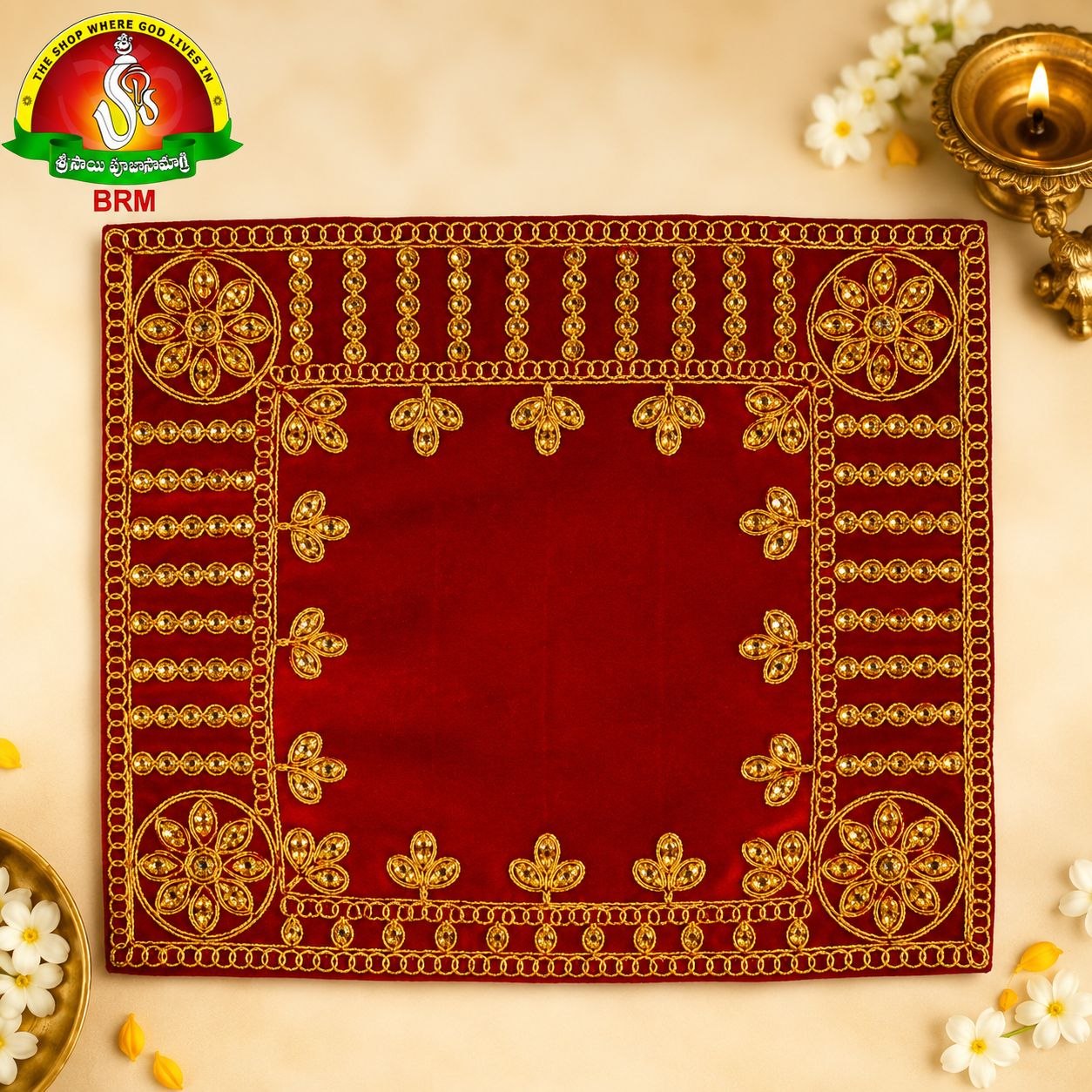 Leaf Design Velvet Pooja Asanam