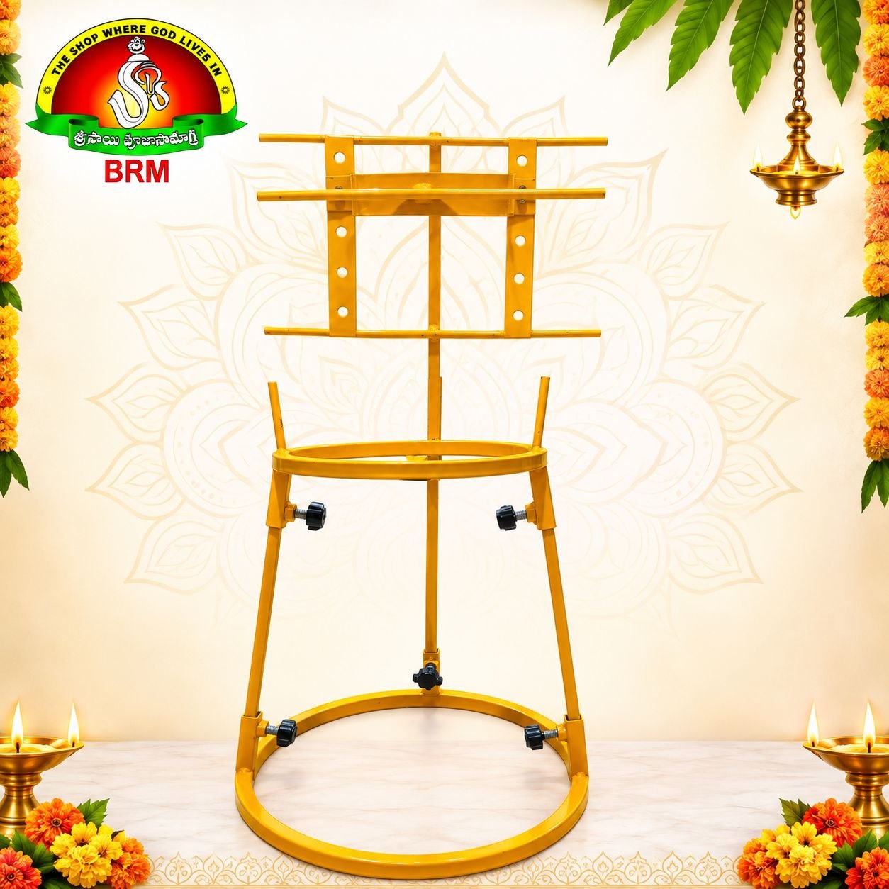 Detachable Ammavari Stand for Varalakshmi Vratham | 5-Step Height Adjustable Mild Steel Stand | Gold Finish | 21 Inches