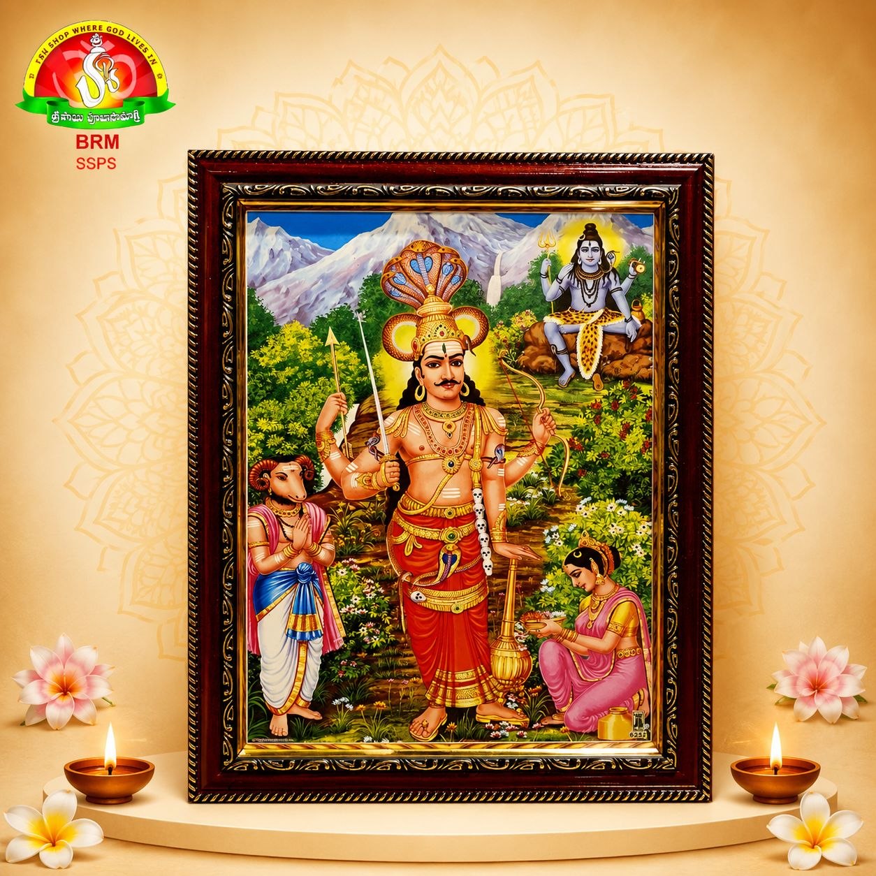 Veerabhadra Swamy Matte Finish Photo Frame – Waterproof (14×10 Inch)