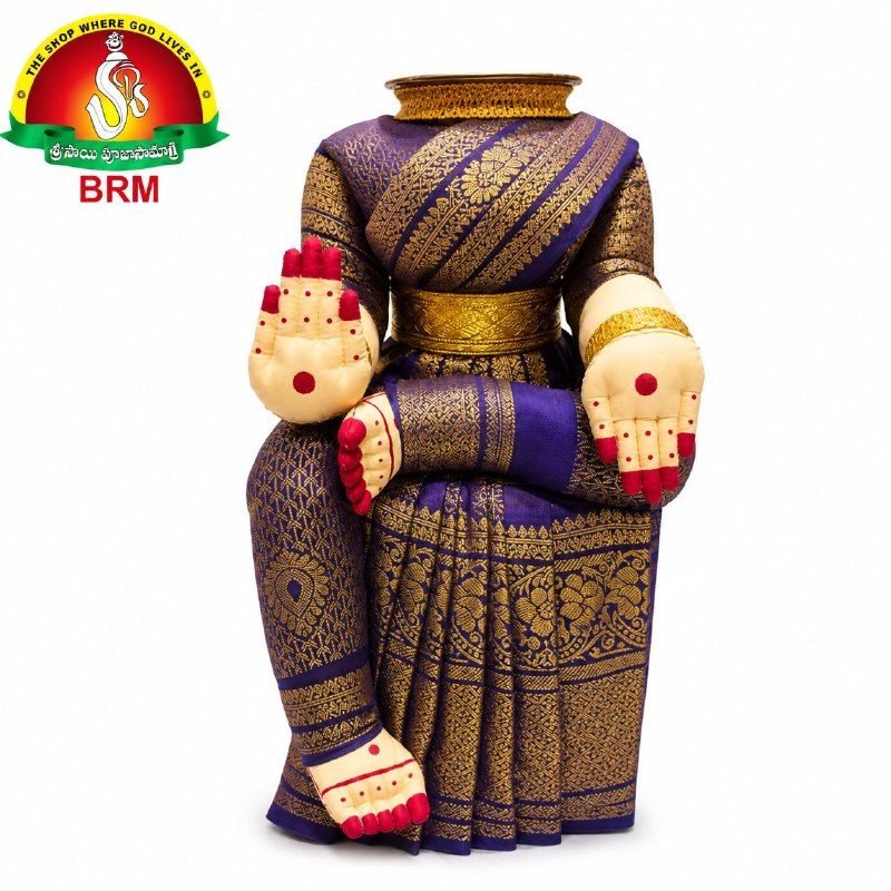 Varalakshmi Devi Idol Body Stand / Violet Saree With Gold Border.