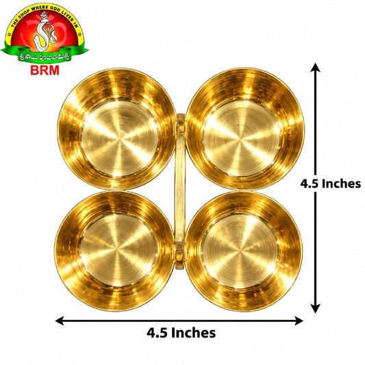 Brass 4 Way Haldi Kumkum Chowmukhi Pooja Katori Set with Plain Handle | Multiple Sizes