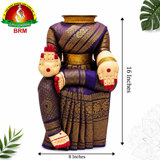 Varalakshmi Devi Idol Body Stand / Violet Saree With Gold Border.