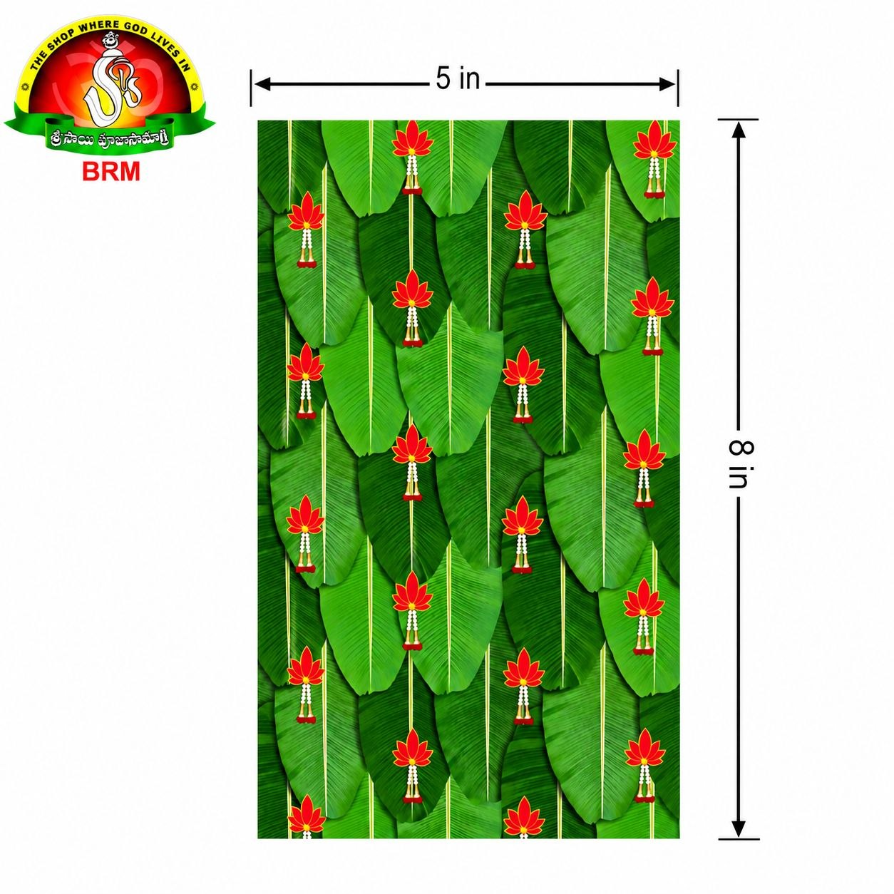 Red Lotus Flowers Design on Banana Leaves Pooja Backdrop Cloth – 5 × 8 Feet