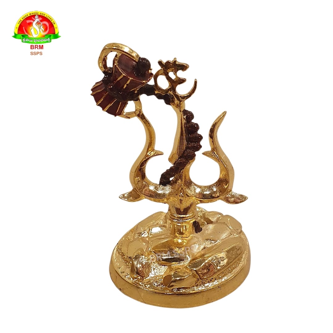 Pure Gold Plated Shiva Trishul with Damru & Rudraksha Idol for Pooja & Spiritual Decor