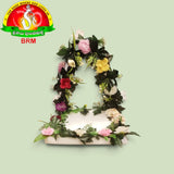 Detachable Foam Flower Arch for Pooja Decoration | Red, White, Yellow & Orange Plastic Flowers with Green Leaves