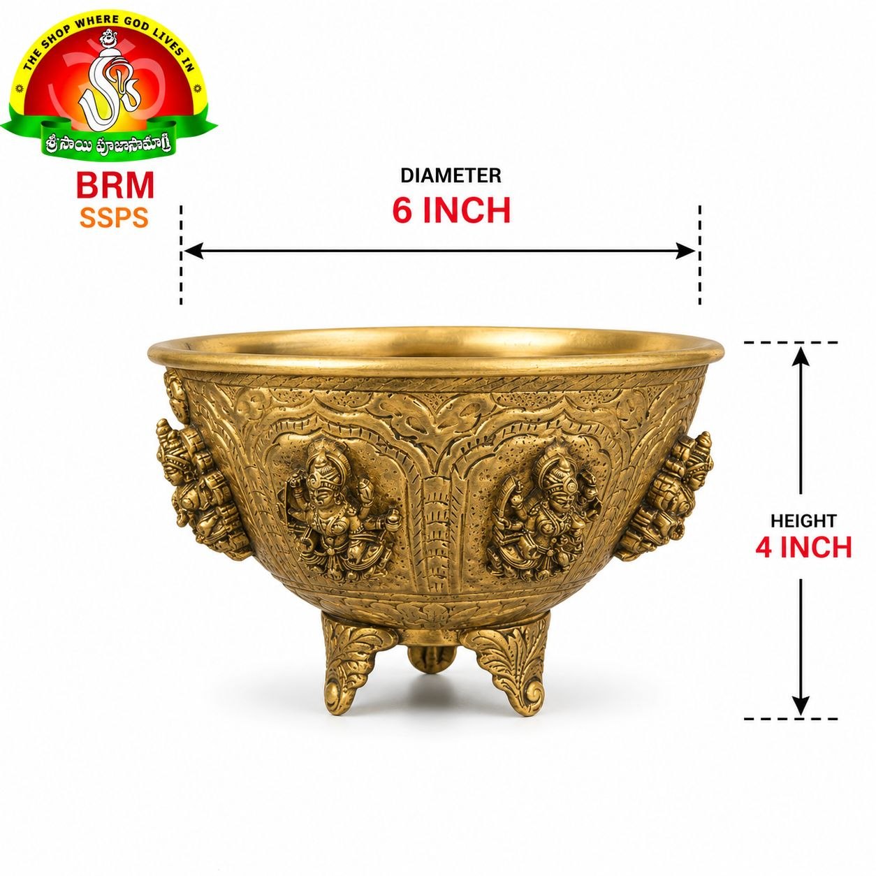Brass Antique Ashta Lakshmi Bowl – Sacred Decorative Pooja Bowl for Prosperity & Blessings