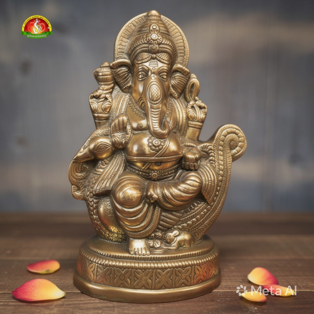Black Metal Ganesh Idol – 13.5 Inch Decorative Ganapathi Murti for Home & Pooja