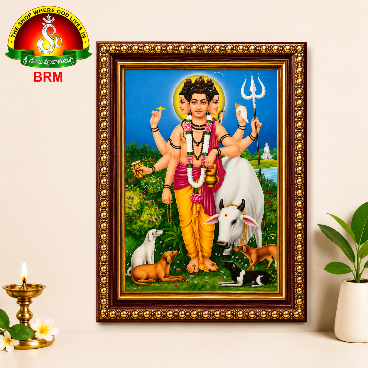 Lord Dattatreya Swamy Matte Finish Photo Frame – 6 × 8 Inch