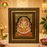 Premium Tanjavur Ganesha Photo Frame – Traditional Gold 24-carat gold painting