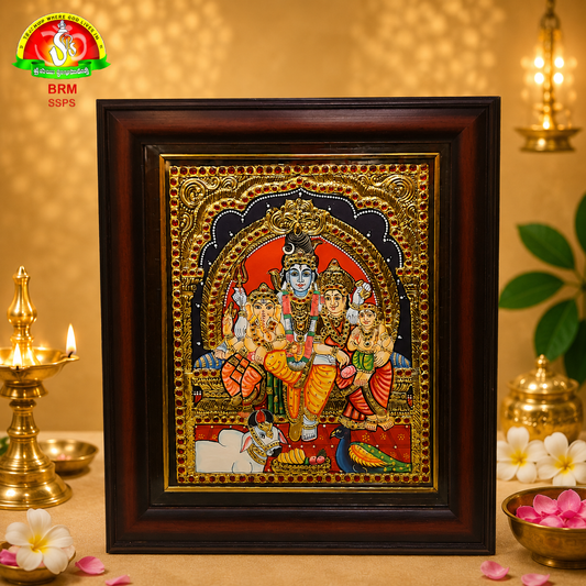 Premium Tanjavur Shiva Family Photo Frame– Premium Traditional 24-carat gold painting