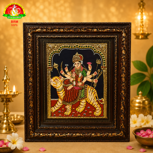 Premium Tanjavur Durga Photo Frame – Traditional 22-Carat Gold Painting