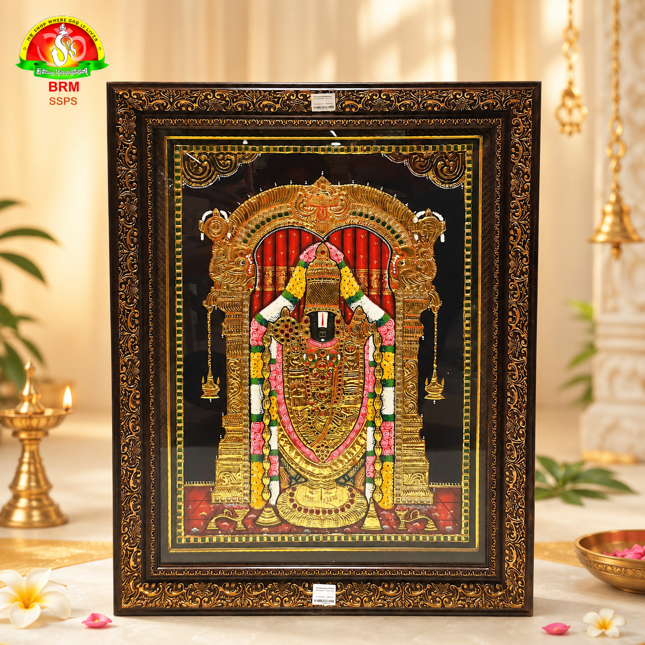 Premium Tanjavur Balaji Photo Frame – 30 × 24 Inch Traditional 24-Carat Gold Painting