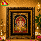 Premium Tanjavur Ganesha Photo Frame – 14 × 12 Inch Traditional  24-Carat Gold Painting
