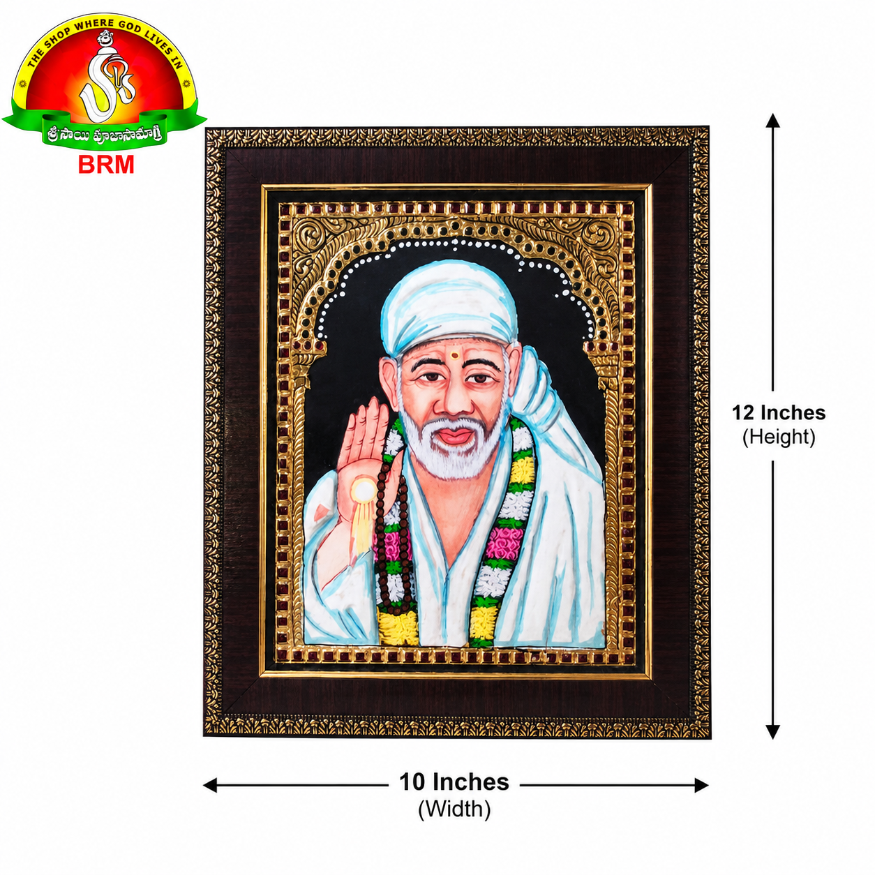 Premium Tanjavur Sai Baba Photo Frame – 12 × 10 Inch Traditional 24-Carat Gold Painting