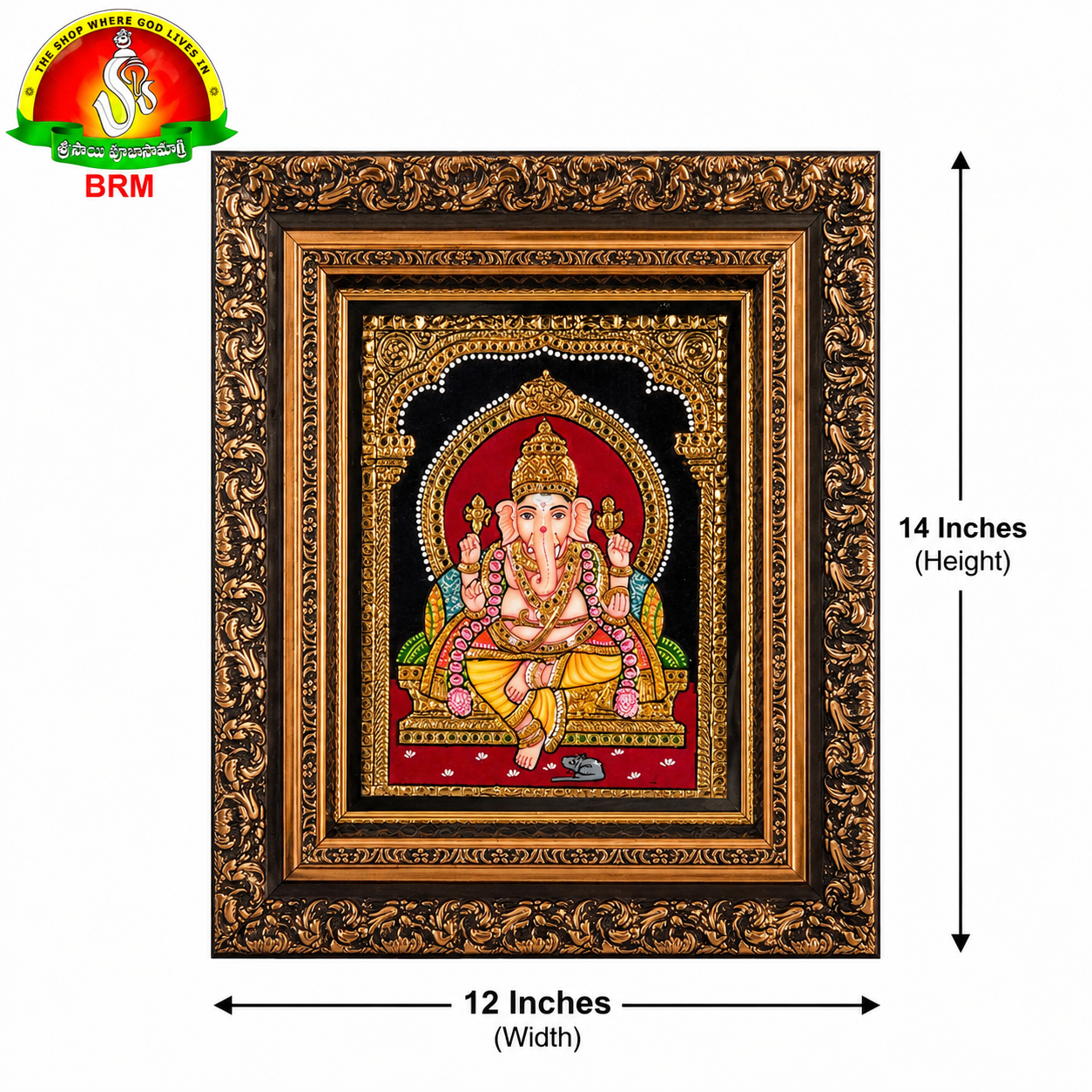 Premium Tanjavur Ganesha Photo Frame – 14 × 12 Inch Traditional  24-Carat Gold Painting
