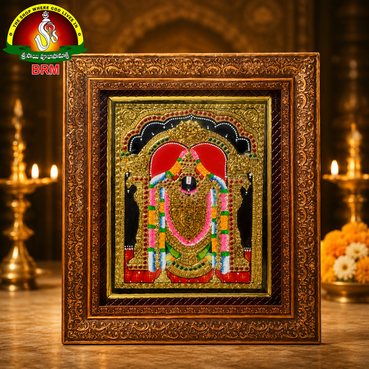 Premium Tanjavur Balaji Photo Frame – 14 × 12 Inch Traditional 24-Carat Gold Painting