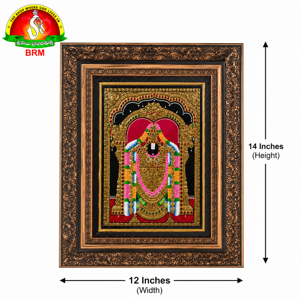 Premium Tanjavur Balaji Photo Frame – 14 × 12 Inch Traditional 24-Carat Gold Painting