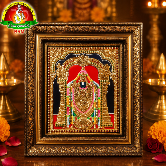 Premium Tanjavur Balaji Photo Frame – 20 × 17 Inch Traditional 24-Carat Gold Painting