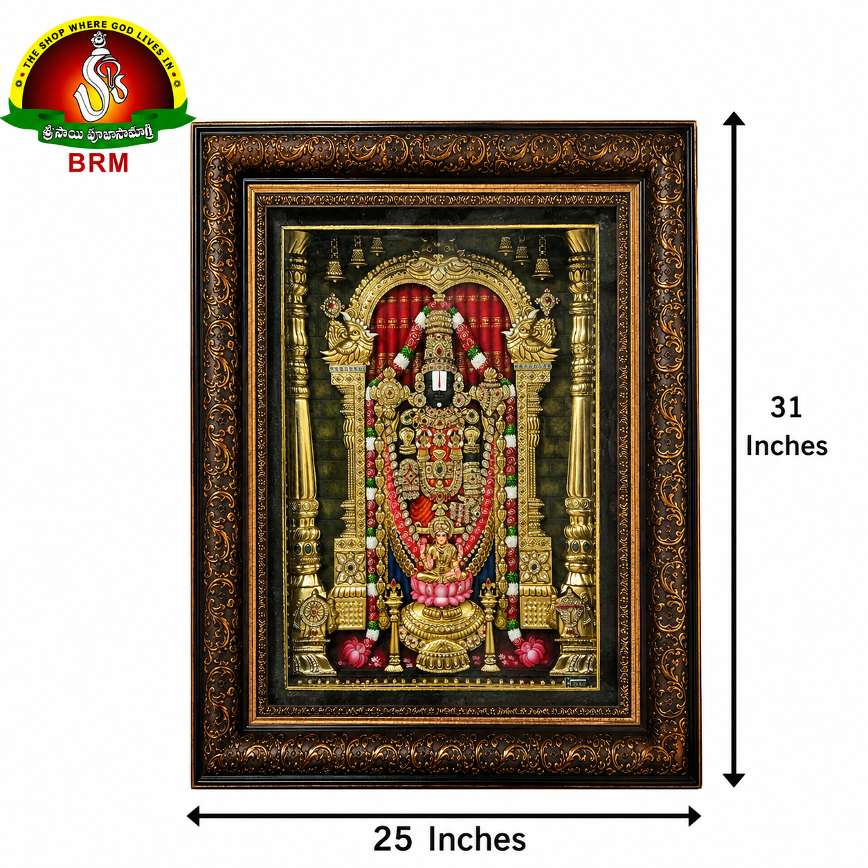 Premium Tanjavur Balaji & Lakshmi Devi Photo Frame – 31 × 25 Inch Traditional 24-Carat Gold Painting
