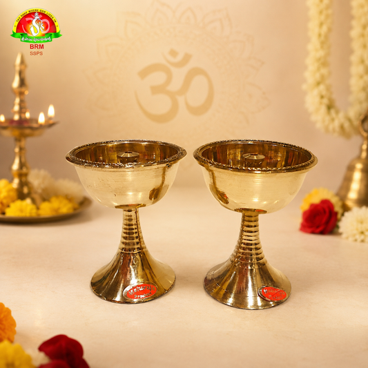 Premium Brass Nanda Deepam – 8cm Traditional Pooja Oil Lamp