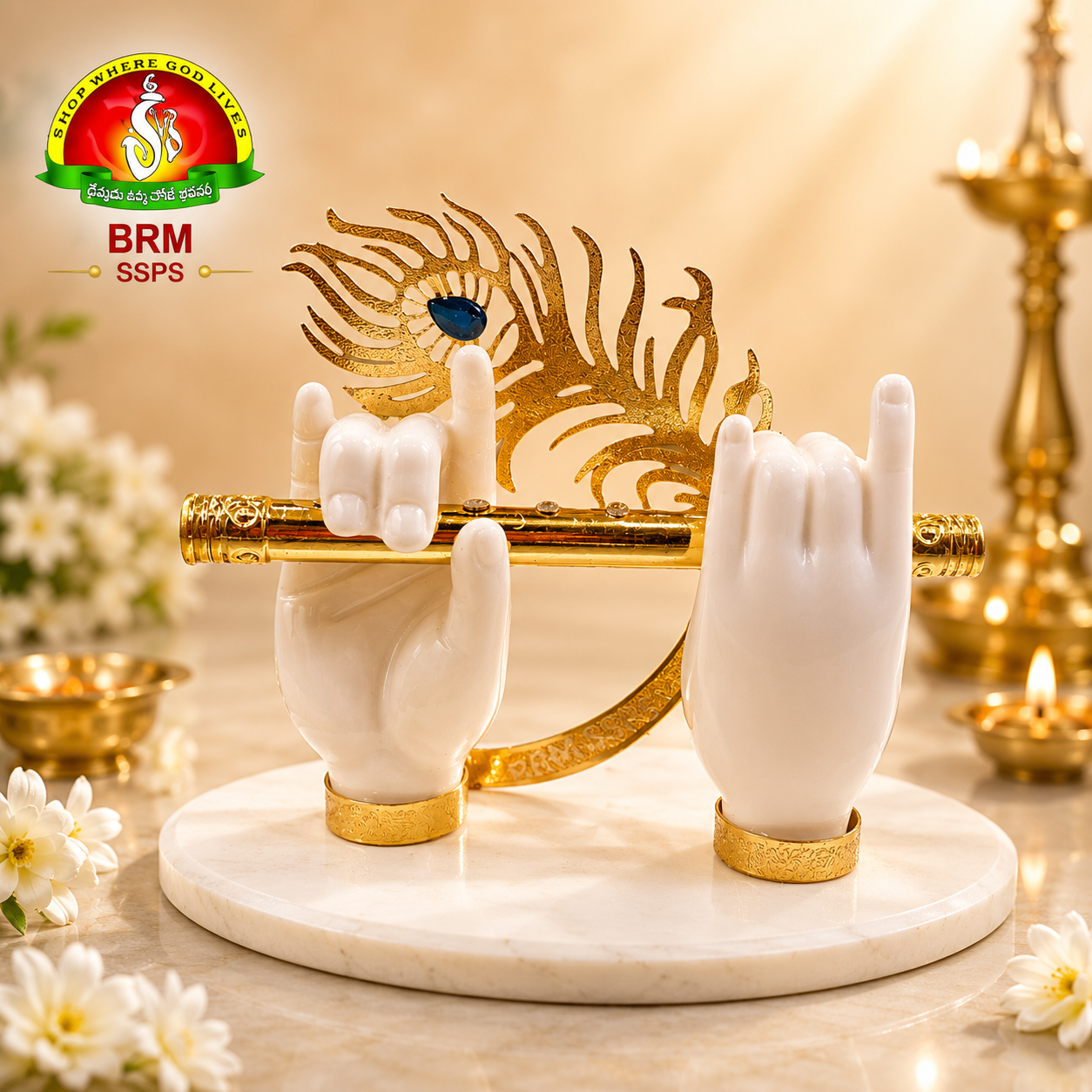 Pure Marble Krishna Hands with Flute for   Home Décor – Premium Finish