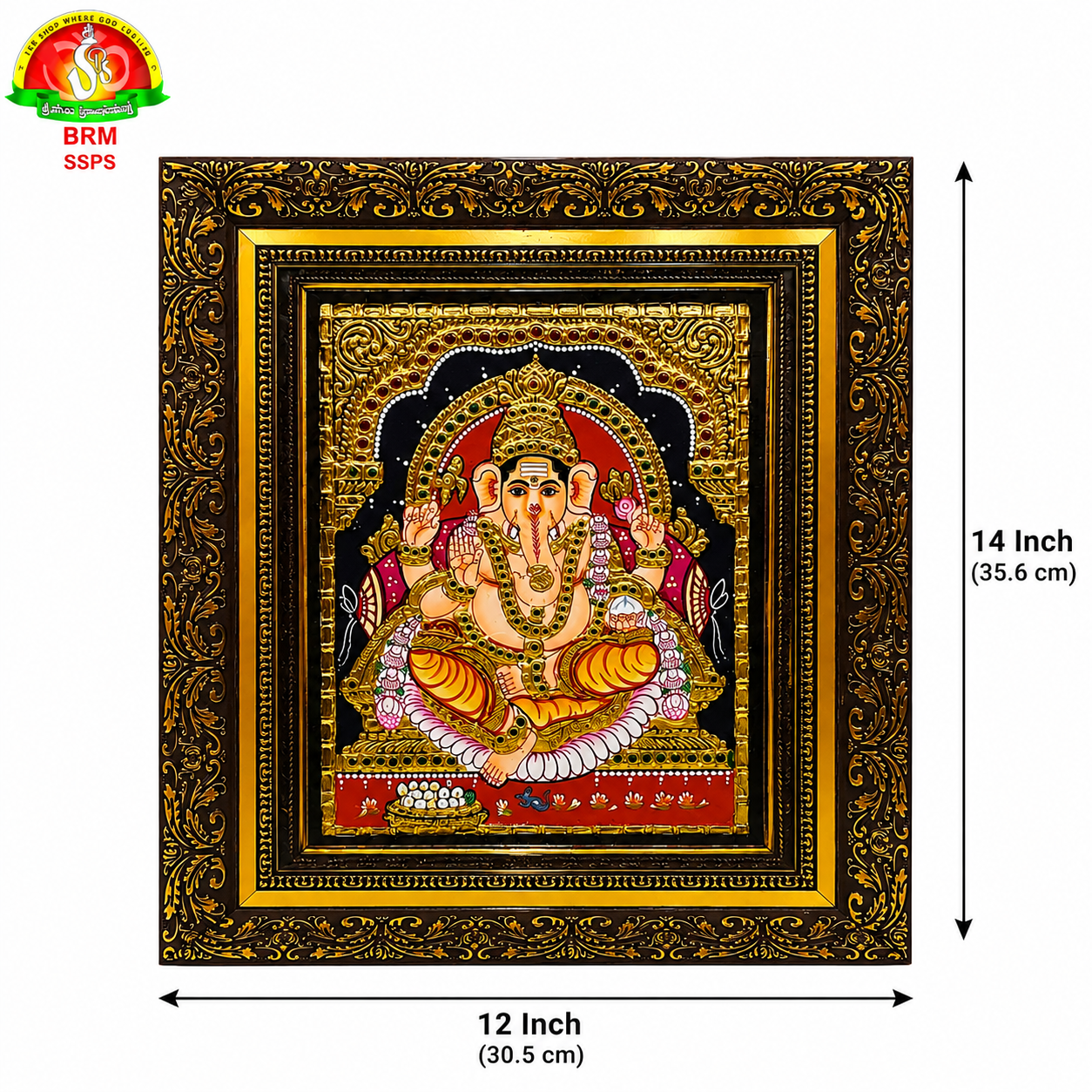 Premium Tanjavur Ganesha Photo Frame – Traditional Gold 24-carat gold painting