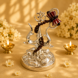 Pure Silver Plated Shiva Trishul with Damru & Rudraksha Idol