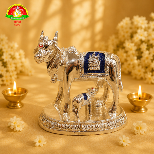 Pure Silver Plated Cow and Calf Idol for Pooja