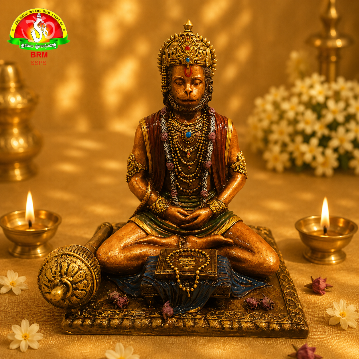 Premium Ceramic Meditating Hanuman Idol for Pooja & Spiritual Decor