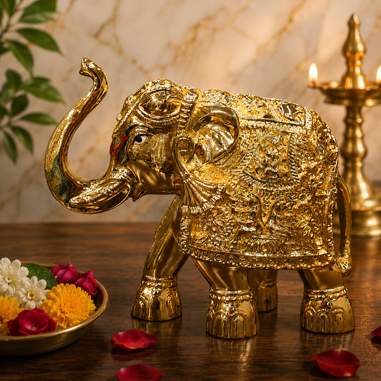Divine Gold Plated Elephant Idol for Vastu, Prosperity & Home Decor