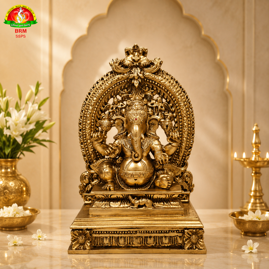 Premium Pure Brass Powder Ganesh Idol –14inch Elegant Spiritual Statue for Home Temple