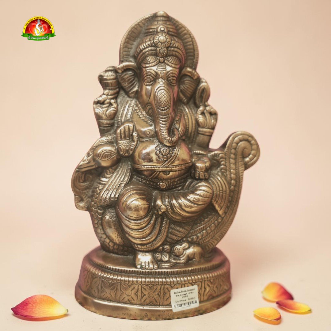 Black Metal Ganesh Idol – 13.5 Inch Decorative Ganapathi Murti for Home & Pooja
