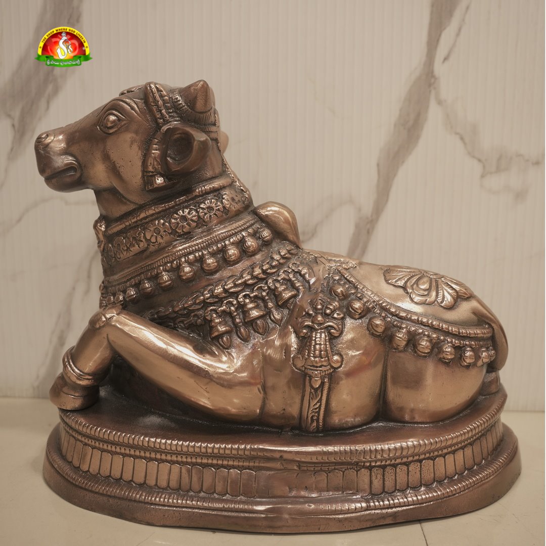 Premium Black Metal Nandhi Idol – 14inch Sacred Nandi Statue for Home Décor & Pooja